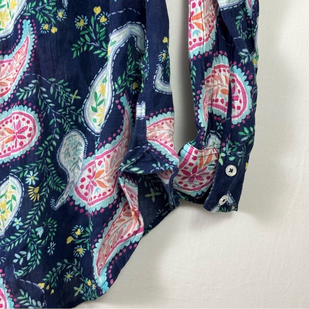 Talbots Navy and Yellow Floral Blouse Women’s size S - Picture 4 of 5